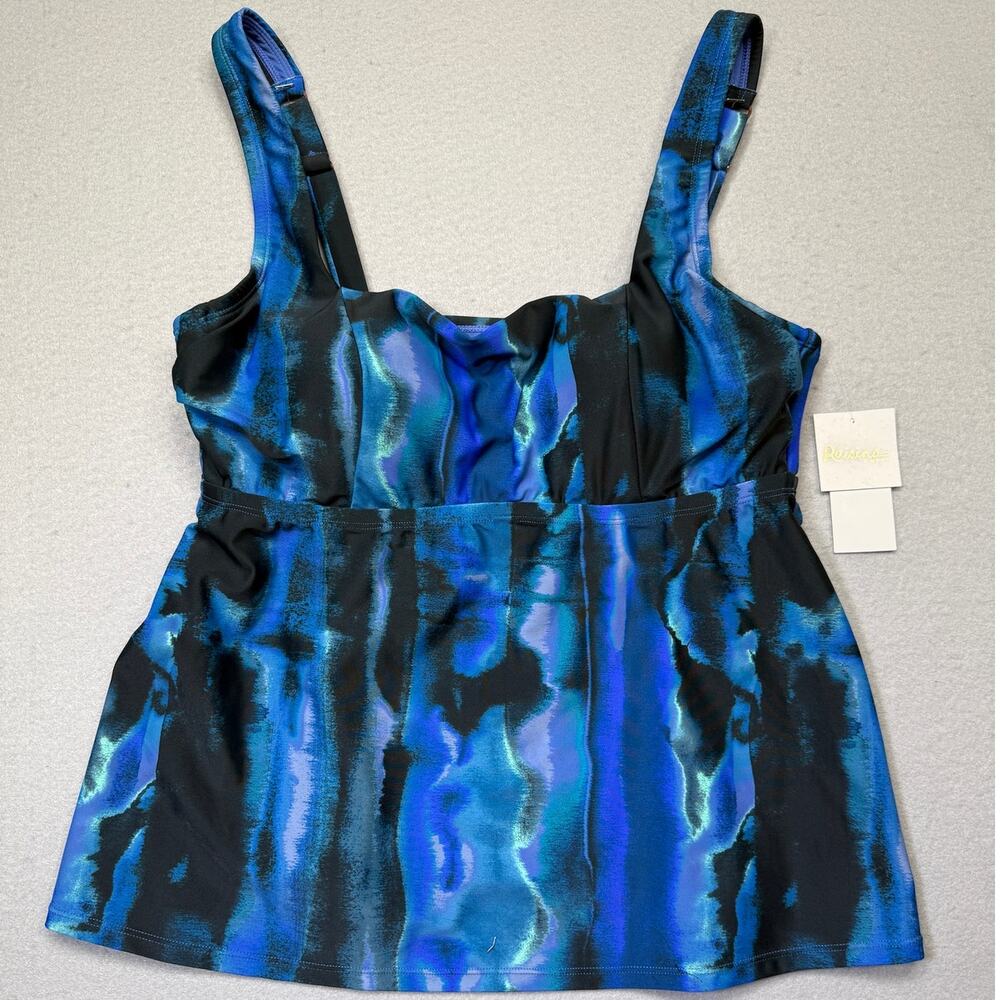 Raisins Curve Trendy Straya Printed Underwire Tankini Top Blue/black 16W $66